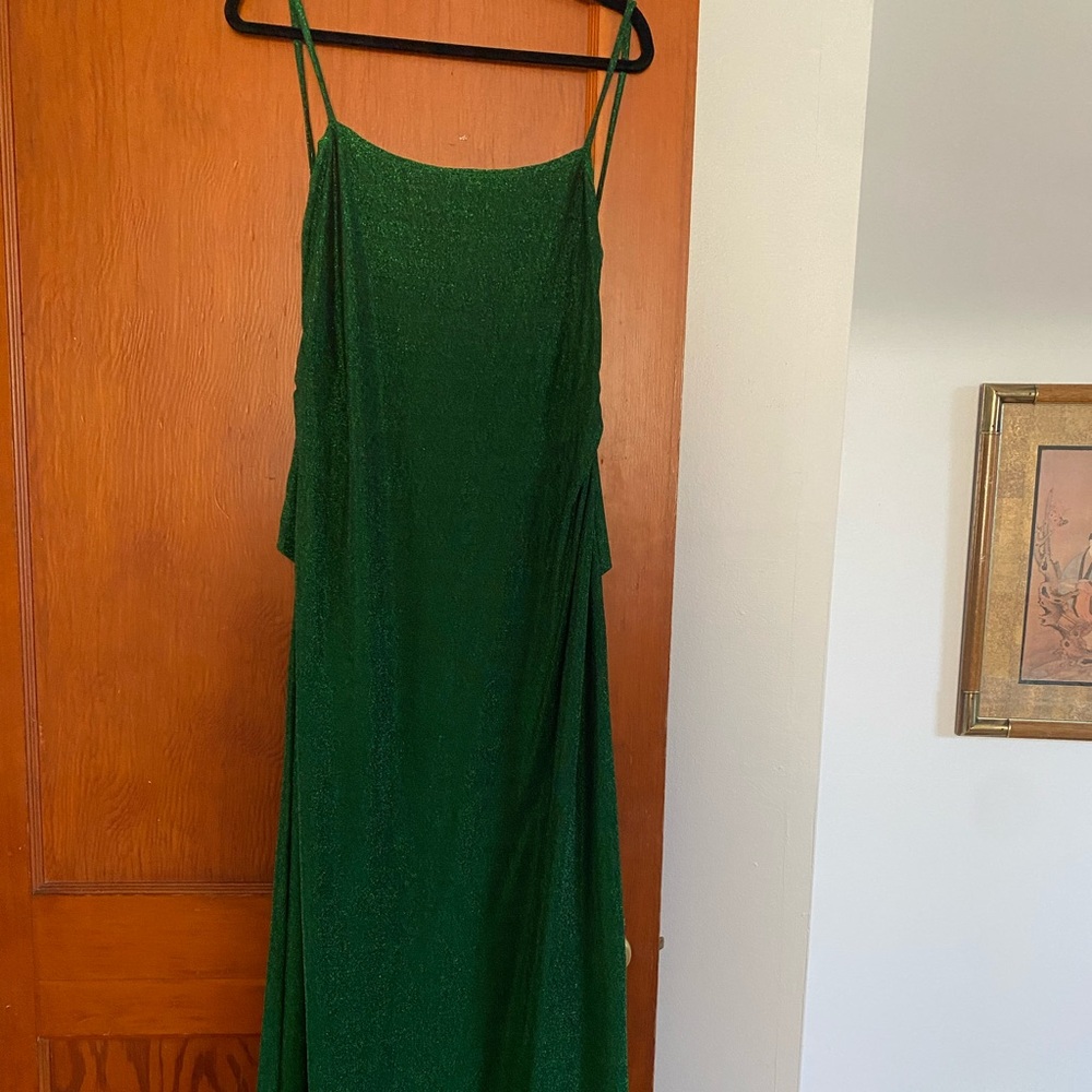Reformation sparkly green lurex spaghetti strap dress